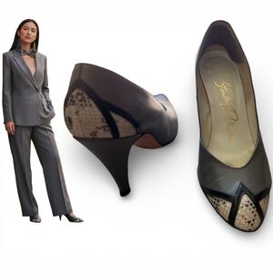 STANLEY PHILIPSON Heels Pumps Leather & Snakeskin Gray Black Ivory 6AA Vintage​